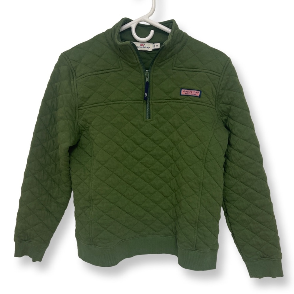 Vineyard Vines Quilted 1/4 Zip Sweatshirt Pullover Youth Medium Green